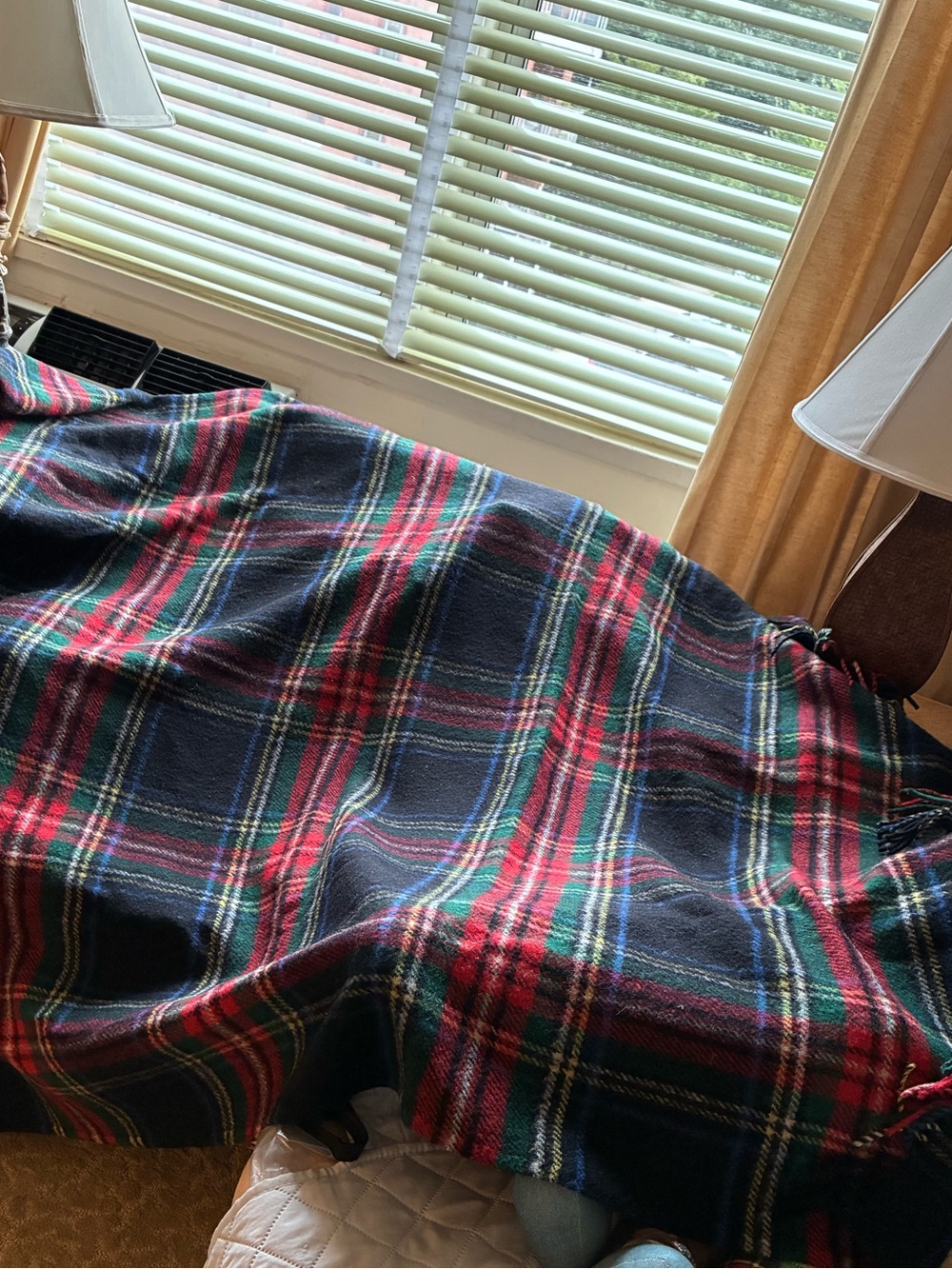 Wool Throw Blanket in a Black Stewart Plaid - Picture 7 of 9